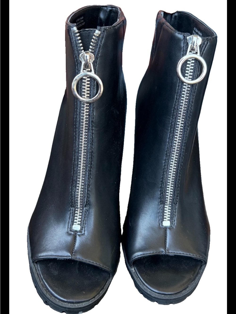 Black  Front-Zip Peep-Toe Ankle Boots